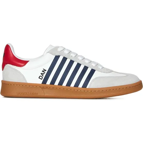 White Leather Boxer Sneakers Blue Details , male, Sizes: 6 UK, 7 UK, 8 UK - Dsquared2 - Modalova