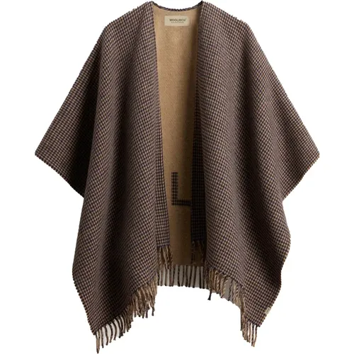 Double-Face Cape with Fringes , female, Sizes: ONE SIZE - Woolrich - Modalova