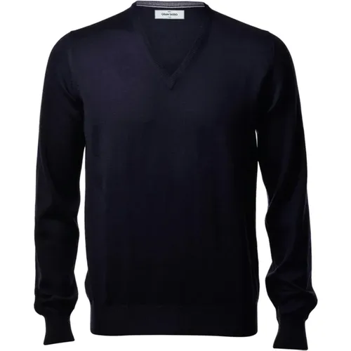 Modischer V-Ausschnitt Pullover in Blau , Herren, Größe: L - Gran Sasso - Modalova