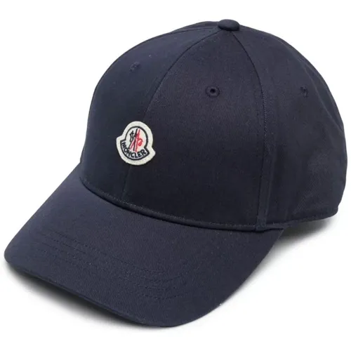 Blaue Baumwoll-Logo-Patch-Mütze,Blaue Kinderhüte mit Verstellbarem Rückenband - Moncler - Modalova