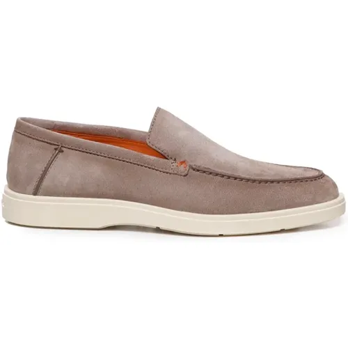 Taupe Suede Loafers Rubber Sole , male, Sizes: 6 UK - Santoni - Modalova