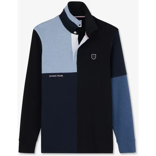 Blue Colorblock Long Sleeve Jersey Polo , male, Sizes: S, M - Eden Park - Modalova