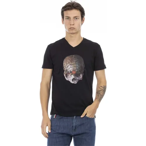 Casual V-Ausschnitt T-Shirt mit Frontdruck , Herren, Größe: L - Trussardi - Modalova