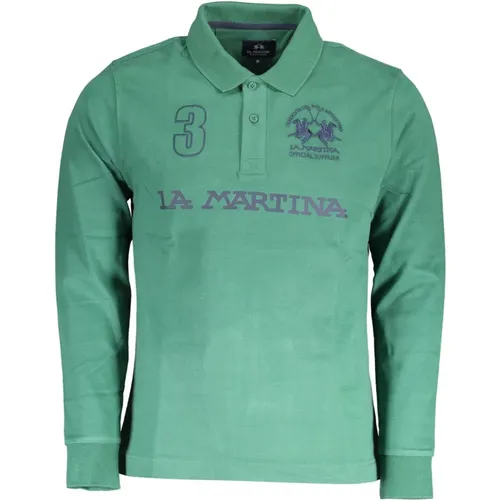 Grünes Baumwoll-Polo-Shirt, Langarm, Logo - LA MARTINA - Modalova