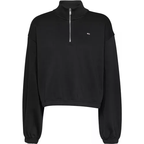 Schwarzer Reißverschluss Baumwoll-Sweatshirt , Herren, Größe: S - Tommy Jeans - Modalova