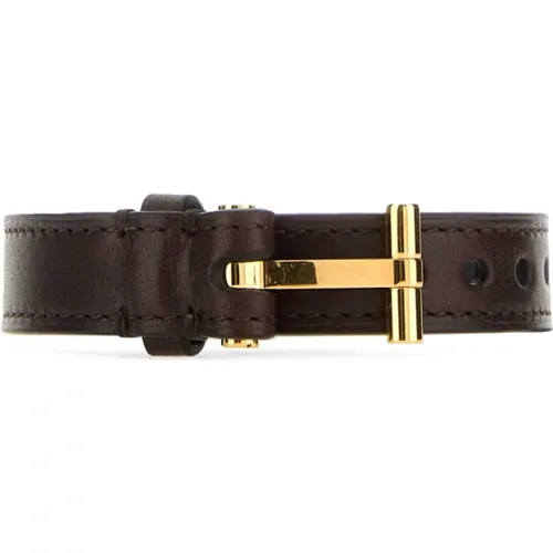 Dunkelbraunes Leder T-Armband , Herren, Größe: ONE Size - Tom Ford - Modalova