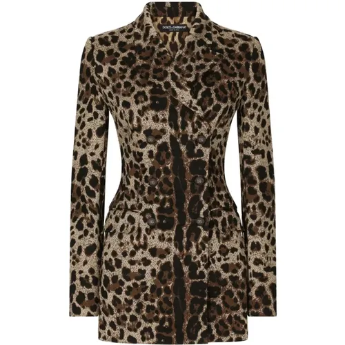 Leopard Jacquard Blazer , female, Sizes: M - Dolce & Gabbana - Modalova