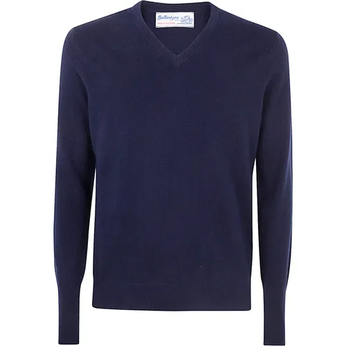 Navy V Neck Pullover Sweater - Ballantyne - Modalova