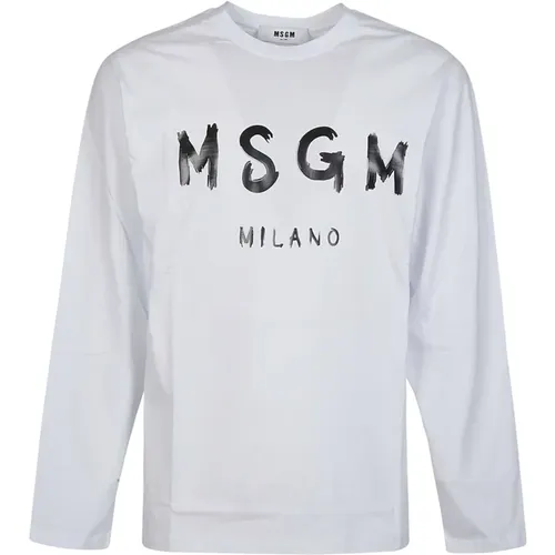 Long Sleeve Logo Print T-Shirt , male, Sizes: M, L, S - Msgm - Modalova
