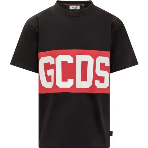Schwarzes T-Shirt mit Rundhalsausschnitt und Maxi Logo - Gcds - Modalova