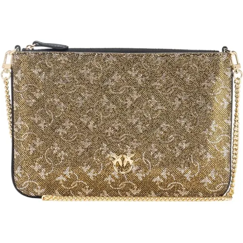 Golden Monogram Chain Shoulder Bag , female, Sizes: ONE SIZE - pinko - Modalova