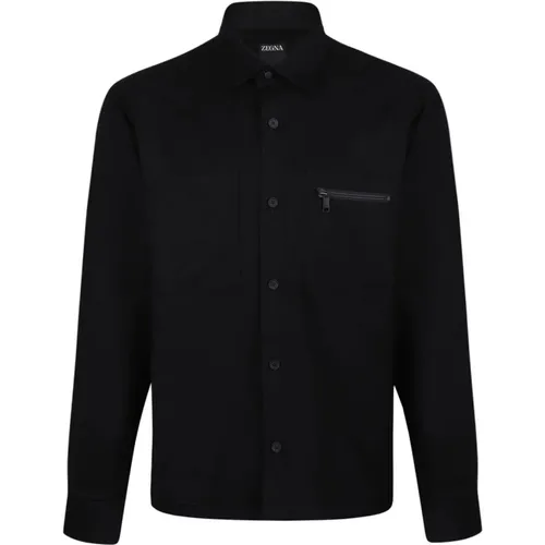 Schwarzes Woll-Overshirt mit Taschen , Herren, Größe: M - Ermenegildo Zegna - Modalova