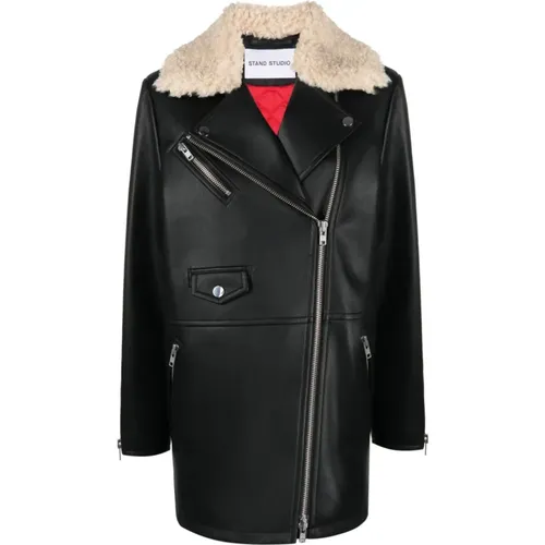 Faux Leather Biker Coat , female, Sizes: 2XS - Stand Studio - Modalova