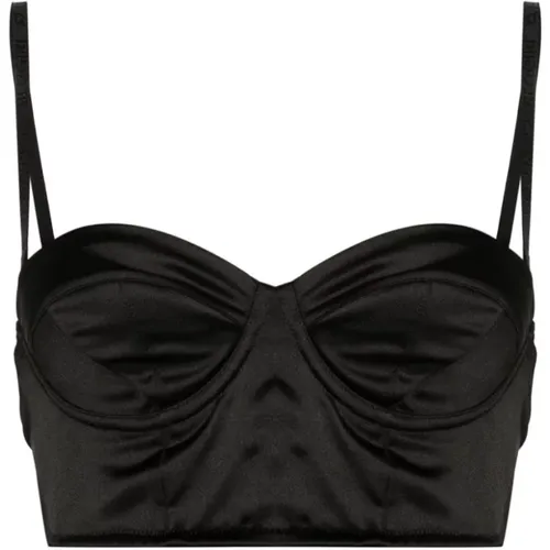 Schwarzer Satin Bustier Mit Bügel Cup , Damen, Größe: L - Blugirl - Modalova