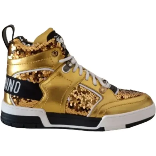 Goldene Sneakers , Damen, Größe: 37 EU - Moschino - Modalova
