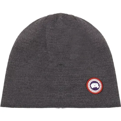 Iron Grey Logo Beanie Hat , male, Sizes: ONE SIZE - Canada Goose - Modalova