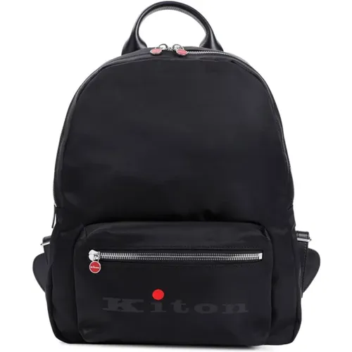 Leather Backpack with Logo Print , male, Sizes: ONE SIZE - Kiton - Modalova