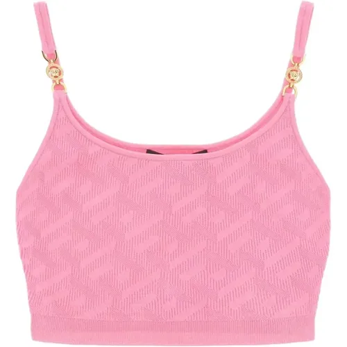 Cropped Sleeveless Ribbed Top , female, Sizes: S, XS - Versace - Modalova