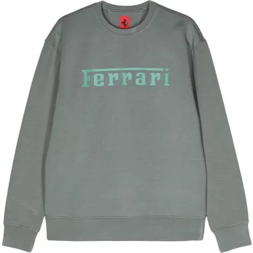 Grey Logo Sweater Crew Neck Long Sleeve , male, Sizes: M, XL - Ferrari - Modalova