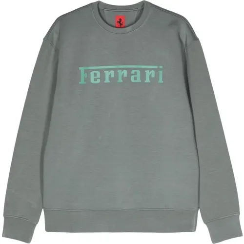 Grey Logo Sweater Crew Neck Long Sleeve , male, Sizes: XL, L - Ferrari - Modalova