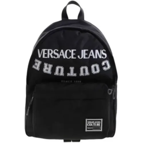 Großer Schwarzer Herrenrucksack mit Besticktem Kontrastlogo - Versace Jeans Couture - Modalova