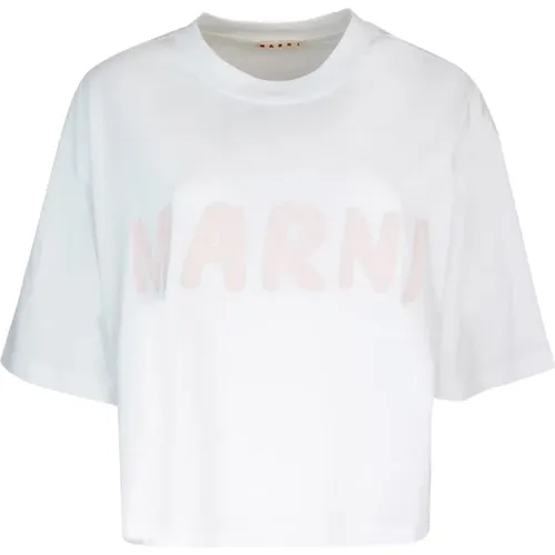 Bio-Baumwolle Logo Print T-shirt , Damen, Größe: 3XS - Marni - Modalova