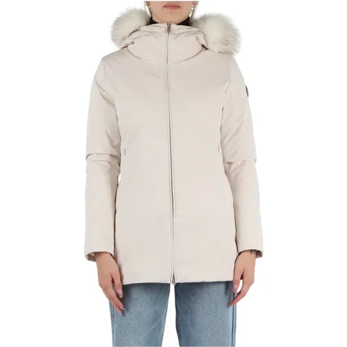 Daunenjacke Pureness aus Stretchgewebe mit Pelzdetail , Damen, Größe: L - Colmar - Modalova