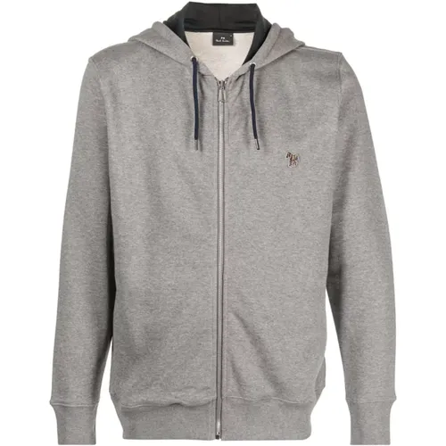Grey Sweater with Logo Patch and Drawstring Hood , male, Sizes: M, XL, L, 3XL, 2XL, S - PS By Paul Smith - Modalova