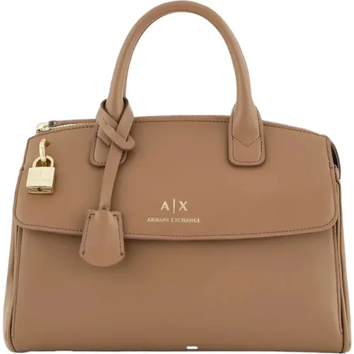 Braune Shopper Tasche mit Goldenen Details - Armani Exchange - Modalova