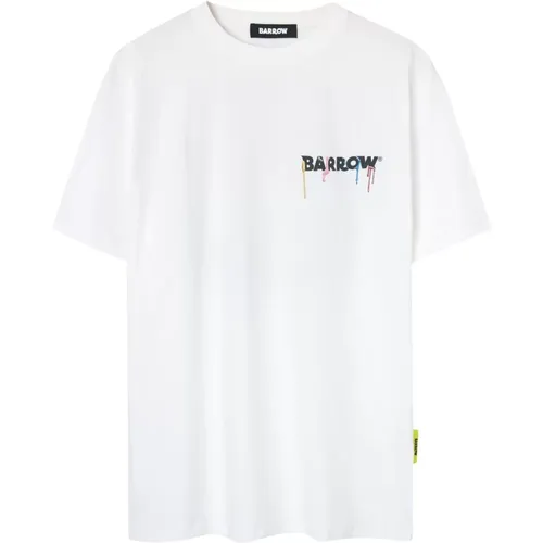 Beiges Bedrucktes Hemd,Weiße Baumwoll-T-Shirt mit Logo-Print - Barrow - Modalova