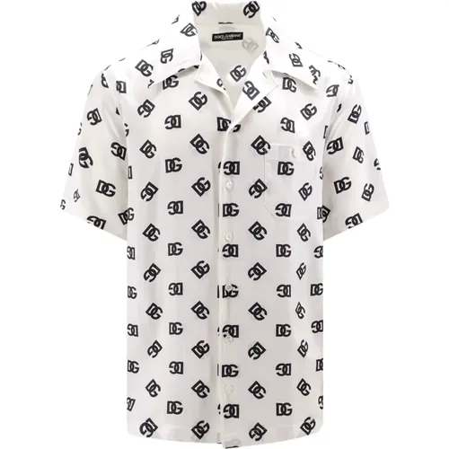 Silk Bowling Collar Shirt , male, Sizes: L - Dolce & Gabbana - Modalova