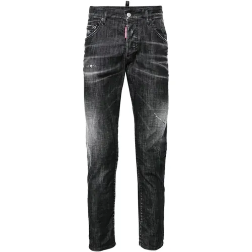 Schwarze Slim Fit Faded Jeans , Herren, Größe: 2XL - Dsquared2 - Modalova