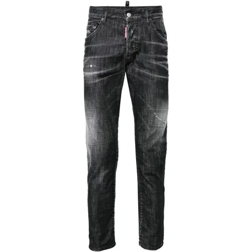 Schwarze Slim Fit Faded Jeans - Dsquared2 - Modalova