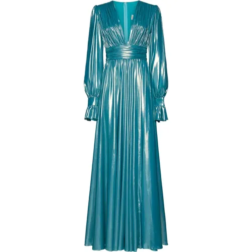 Turquoise V-Neck Long Sleeve Dress , female, Sizes: XL, L - Blanca Vita - Modalova