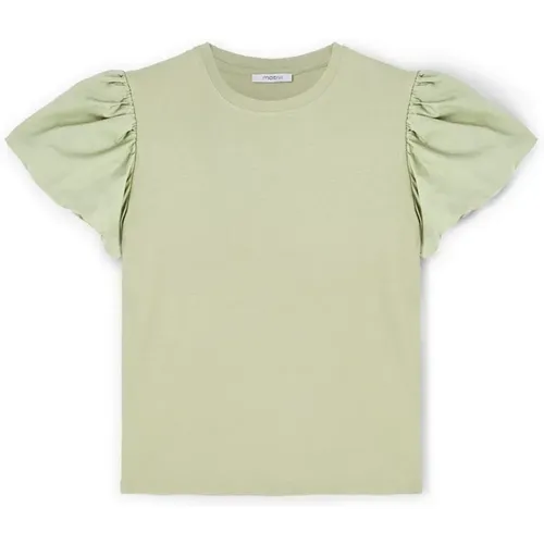 Baumwoll-T-Shirt mit Ballonärmeln , Damen, Größe: M - Motivi - Modalova