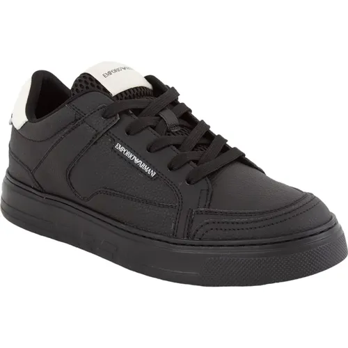 SNK Tumbled Calf Leather Nero Sneakers - Emporio Armani - Modalova