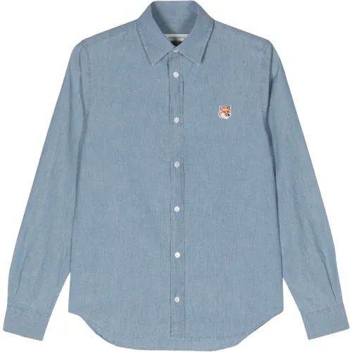 Fox Head Classic Shirt Indigo , male, Sizes: M, S, 2XL - Maison Kitsuné - Modalova