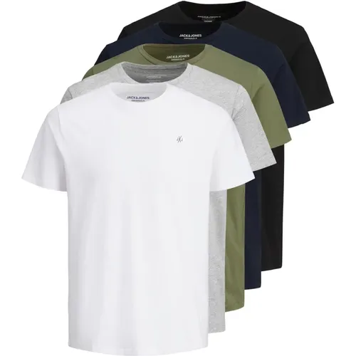 Klassisches Rundhals T-Shirt 5er Pack , Herren, Größe: M - jack & jones - Modalova