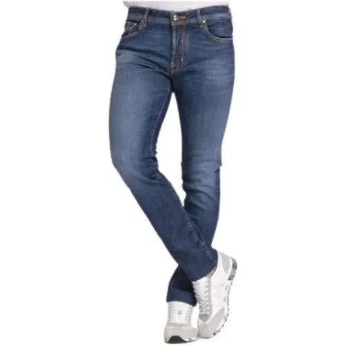 Slim Fit Blaue Jeans mit orangefarbenen Kontrastnähten , Herren, Größe: W31 - Jacob Cohën - Modalova