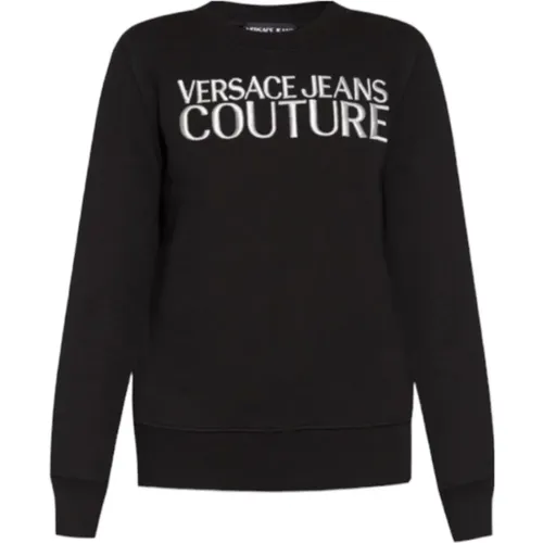 Schwarzer Sweatshirt mit Besticktem Logo - M - Versace Jeans Couture - Modalova