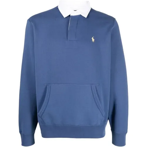 Blaues Fleece Rugby Polo Shirt , Herren, Größe: S - Polo Ralph Lauren - Modalova