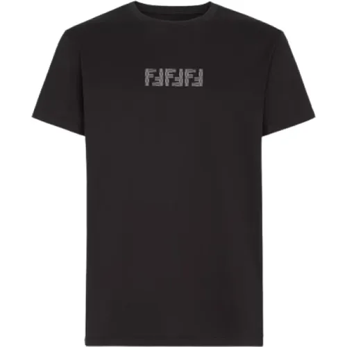 Schwarzes Baumwoll Rundhals Kurzarm T-shirt , Herren, Größe: XL - Fendi - Modalova