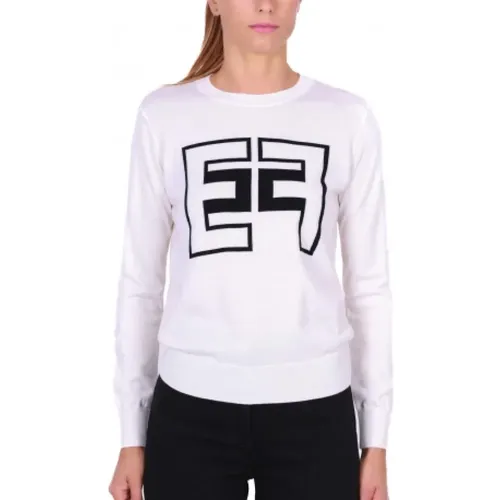Regular Fit Wool Sweater with Maxi Logo , female, Sizes: S - Elisabetta Franchi - Modalova