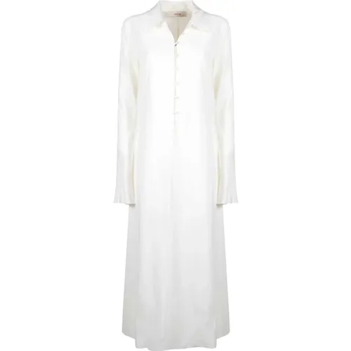 Long silk dress with Korean buttons , female, Sizes: S, XS - Jucca - Modalova