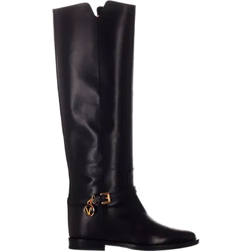 Elegant Leather Boots with Metal Charm , female, Sizes: 6 UK, 3 UK, 5 UK, 4 UK, 8 UK, 4 1/2 UK - Via Roma 15 - Modalova