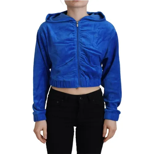 Blaue Baumwoll-Cropped-Kapuzenpullover , Damen, Größe: 2XS - Juicy Couture - Modalova