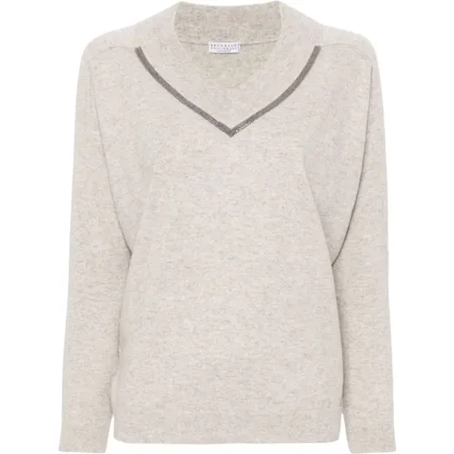 Cashmere Knit Sweater with Monili Chain , female, Sizes: S, XS - BRUNELLO CUCINELLI - Modalova