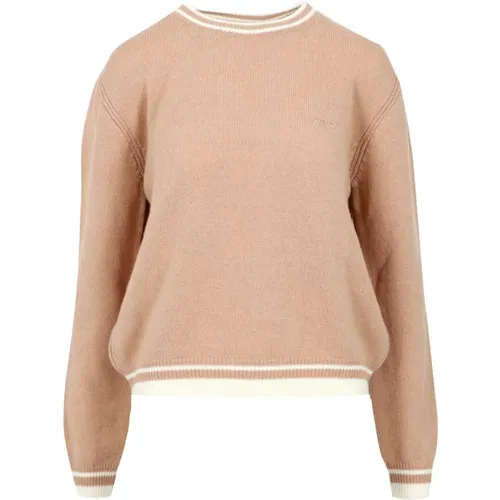 Beiger Pullover mit Besticktem Logo , Damen, Größe: L - MSGM - Modalova