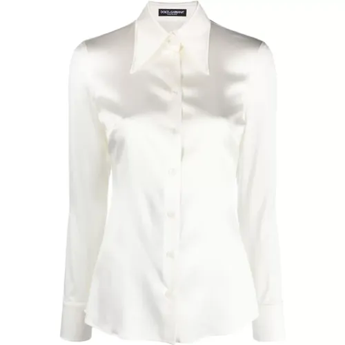 Silk Long-Sleeve Shirt , female, Sizes: S - Dolce & Gabbana - Modalova