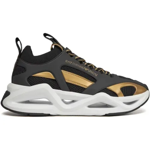 Black and Gold Mens Sneakers , male, Sizes: 10 UK, 13 1/3 UK, 9 1/3 UK, 6 UK - Emporio Armani EA7 - Modalova